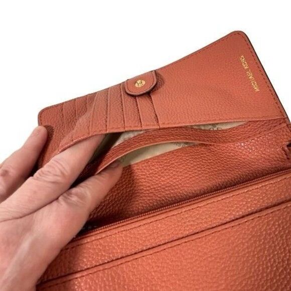 Michael Kors Mott Phone Wallet Crossbody Bag Sunset Peach Pink Pebble Leather - Picture 13 of 16